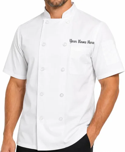 Vista 6 de Abrigo de chef bordado personalizado Chaqueta de chef personalizada Negro