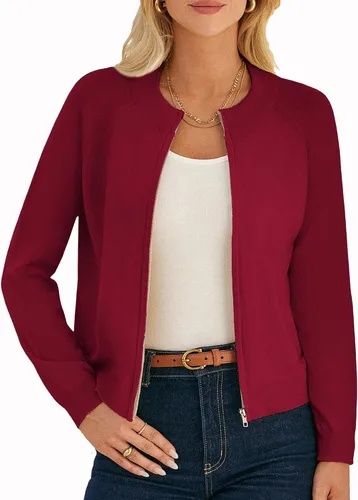 Vista 8 de GRACE KARIN Cárdigan de manga larga con cremallera para mujer, suéter ligero, ropa de moda de punto Negro