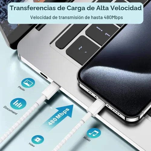 Vista 7 de [Certificado MFi de Apple] Cable Carplay para iPhone 18, cable de carga rápida, paquete de 3 Blanco