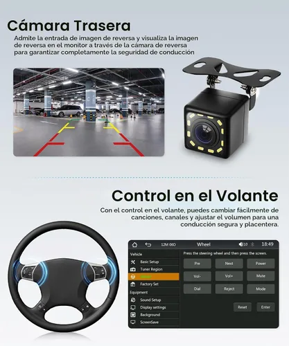 Vista 7 de Estéreo de coche doble DIN con CarPlay Android Auto, radio de pantalla táctil de 7 pulgadas, unidad principal universal de 2 DIN Bluetooth 5.0 FM
