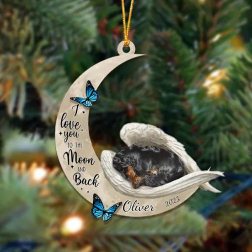 Vista 84 de Adorno colgante personalizado de ángel durmiendo en la luna, perro sabueso afgano, nombre personalizado, acrílico impreso en 2D plano – cumpleaños