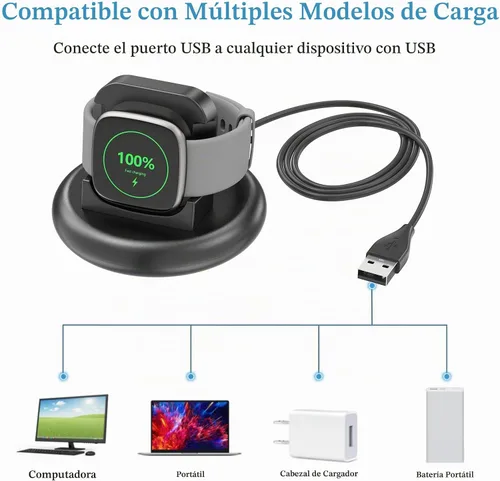 Vista 6 de Vancle Cargador para Fitbit Versa 4/3, base de carga antideslizante con cable USB de 4.4 pies para reloj inteligente Sense 2/Sense