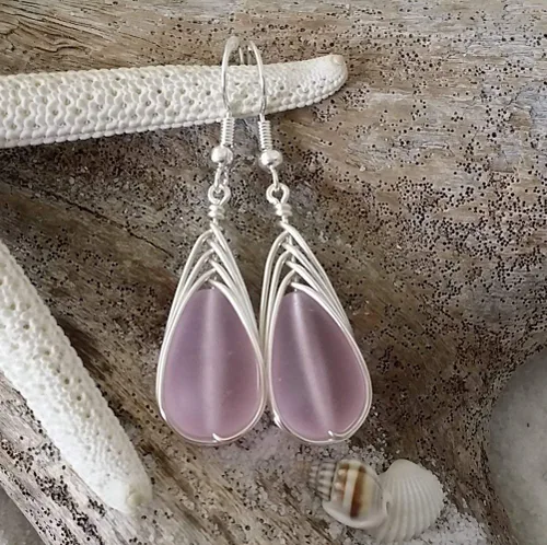 Vista 13 de Yinahawaii Handmade Sea Glass Earrings, Hawaiian Jewelry, Wire Braided Earrings Teardrop Earrings, Beach Jewelry Sea Glass Jewelry For Women Cobalt