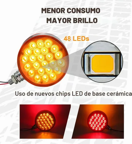 Vista 2 de NeaLia Luces de Guardabarros de Pedestal Redondas de 4 pulgadas, 48 Luces LED de Señal de Giro de Doble Cara para Remolque de Camión Semi, 2PCS
