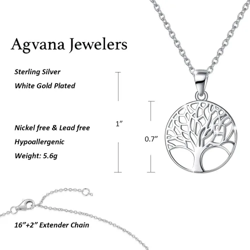 Vista 5 de Agvana Collar de plata de ley regalos para el día de San Valentín para su familia árbol de la vida collar con colgante para mujer joyería delicada