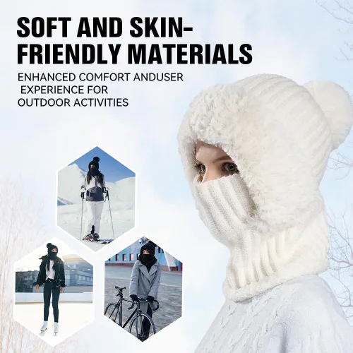 Vista 6 de Gorro 3 en 1 para mujer, pasamontañas de invierno con máscara facial, gorro de punto con forro polar con pompones, máscara de esquí resistente al