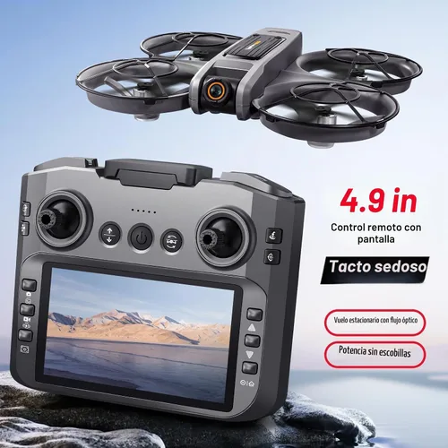 Vista 2 de OBEST Dron RC con pantalla en el controlador (15cm), dron con motor sin escobillas con cámaras duales (ajuste de ángulo eléctrico), posicionamiento