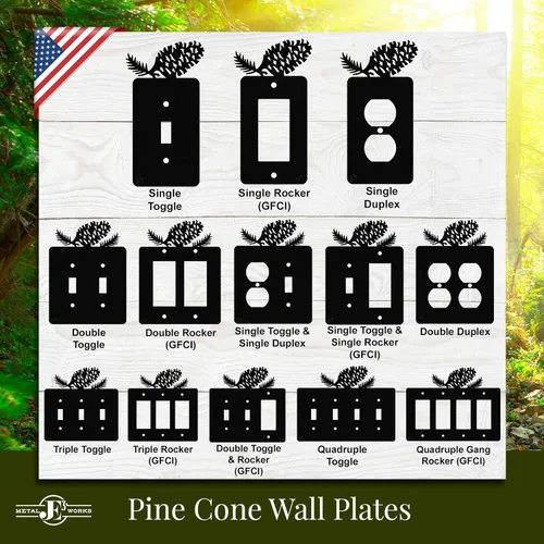 Vista 5 de Pine Cone - Placa de pared de doble toma de corriente dúplex (doble potencia, negro) - Fabricado en Estados Unidos
