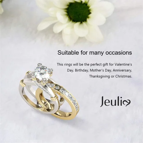 Vista 5 de JEULIA Juego de anillos de plata de ley con circonitas cúbicas para mujer, diseño intercambiable, para matrimonios, compromisos, aniversarios