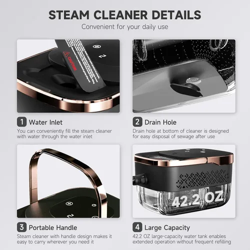 Vista 5 de Limpiador de vapor para el hogar, potente vaporizador para limpieza, presión de 4 bar y calor instantáneo de 15 segundos, vaporizador de limpieza
