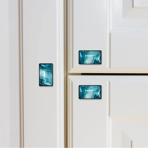 Vista 6 de LORVIES Paquete de 4 pomos decorativos de mármol de 1.65 pulgadas para gabinete, vidrio ABS corto rectangular negro, manijas de puerta de cajón