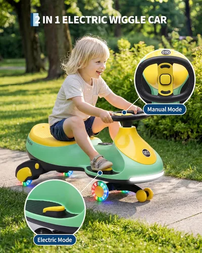 Vista 2 de Garvee Coche eléctrico de 12 V para niño pequeño,Coche oscilante 2 en 1 con Verde