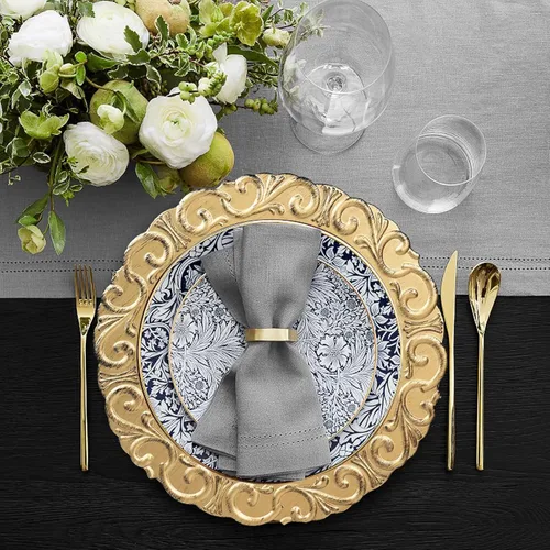 Vista 3 de Spsyrine Platos Base Dorados, Juego de 6 Platos Base para Platos de Cena, Platos Base de Mesa de 13 Pulgadas para Bodas al Por Mayor, Decoración