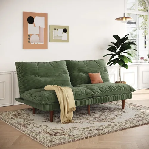 Vista 6 de LLappuil Sofá cama futón, sofá futón de 69 pulgadas con respaldo ajustable, sofá cama convertible de pana, reclinable plegable, sofá biplaza