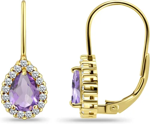 Vista 5 de Aretes para mujer, aretes de piedra natal, 0.315 x 0.236 in con halo de pera genuina o sintética, palancas, aretes de lágrima, aretes de gota