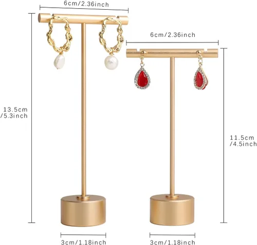 Vista 4 de GemeShou 2 soportes de metal dorado para aretes de barra en T, soporte para exhibición de aretes al por menor, accesorios de fotografía de joyería