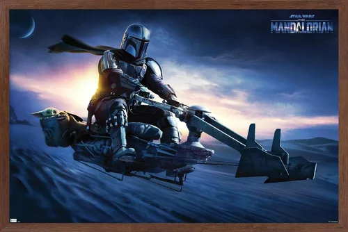 Vista 10 de Star Wars: The Mandalorian - Póster de pared Grogu Sunset Speeder, 34 pulgadas de largo x 22.4 W, versión premium sin marco