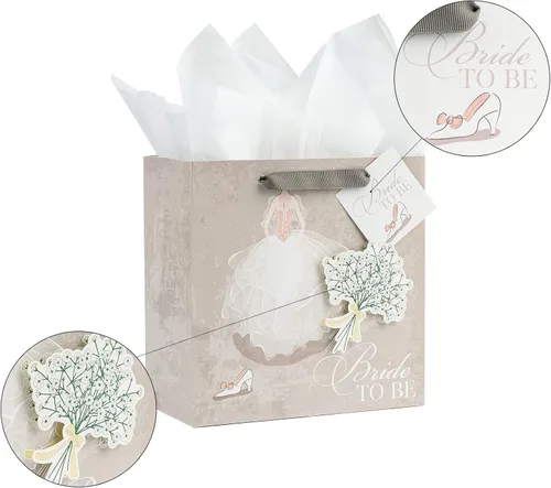 Vista 2 de MAYPLUSS Bolsa de regalo de boda mediana de 10 pulgadas con tarjeta de felicitación y papel de seda para aniversario, despedida de soltera, novia