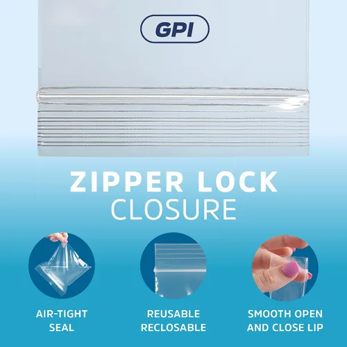 Vista 7 de Bolsas reutilizables de plástico transparente con cremallera – Paquete de 100 unidades GPI a granel de 2 x 3 pulgadas de grosor, resistentes