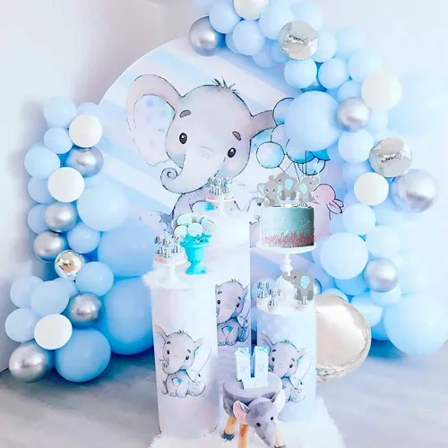 Vista 5 de 48 piezas de decoración de elefante azul para cupcakes, de doble cara, con texto en inglés "It is A Boy" Elefante, decoración de cupcakes