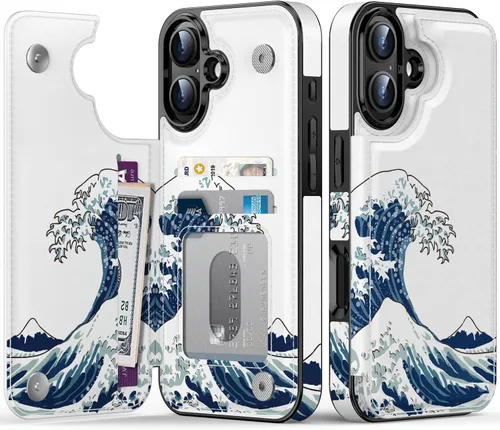 Vista 259 de LETO para iPhone 15 Pro Funda tipo cartera - Tapa tipo folio con patada - Diseños de moda - Tarjetero - Funda protectora para mujeres y niñas - 6.1