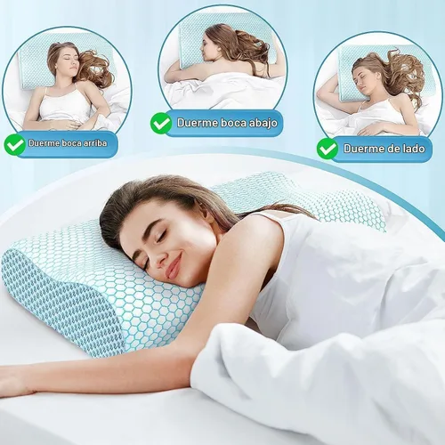 Vista 7 de Almohada cervical ergonómica para dormir, tamaño Queen azul