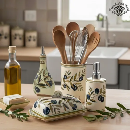 Vista 5 de CERAMICHE D'ARTE PARRINI - Tarro de cerámica italiano decorado país pintado a mano hecho en Italia cerámica de arte toscano