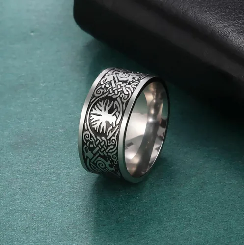 Vista 6 de Anillo de árbol de la vida para hombres, anillos de nudo celta vikingo vintage para hombres, mujeres y adolescentes, amuleto de acero inoxidable