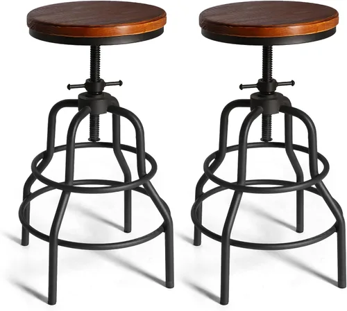 Vista 11 de LOKKHAN Taburetes de bar industriales - Taburete de bar giratorio de cuero y metal - De 20 a 27 pulgadas de alto, altura ajustable para encimera