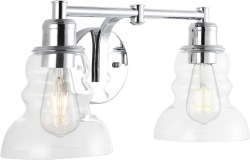 Vista 10 de JONATHAN Y Lámpara de tocador de 6.5 pulgadas con pantalla de cristal transparente, estilo industrial rústico y moderno cromado, aplique de pared