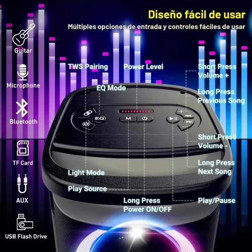 Vista 6 de QxbJoy Altavoz Bluetooth Portátil: Sonido Potente de 160W de Pico, Bajo Profundo Inalámbrico, Boombox Grande, Subwoofer Grande, 15 Horas de Duración