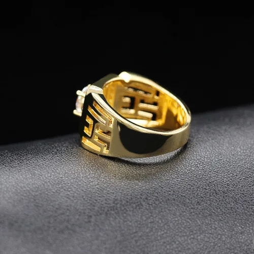 Vista 5 de Uloveido Anillos anchos cuadrados brillantes chapados en platino y oro con circonita cúbica brillante, anillos de boda para hombres JX001, talla 7