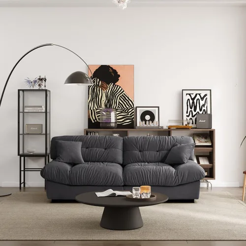Vista 12 de Sofá modular profundo de 89 pulgadas, sofás minimalistas con cojín grueso, cómodo sofá de pana con dos almohadas para sala de estar, apartamento