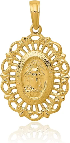 Vista 5 de IceCarats Collar con colgante ovalado de oro amarillo de 14 quilates con dije de medalla de Nuestra Señora de los Milagros de la Virgen María