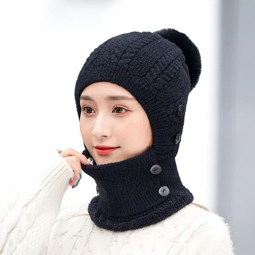 Vista 7 de Gorro de punto con forro polar para mujer, bufanda de invierno para mujer, gorro cálido con pompón