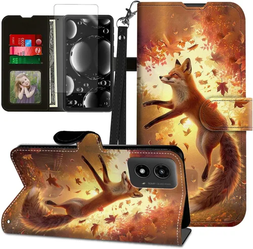 Vista 76 de Funda para Motorola Edge 2022 con protector de pantalla, soporte y tarjetero y correa para la muñeca, funda magnética para Moto Edge 2022 5G UW Lobo