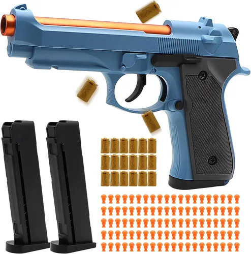 Vista 8 de Pistola de juguete automática de expulsión de carcasa – Rango de 26 a 32 pies, 2 modos (disparo y Fidget) con 2 cargadores, 18 carcasas, 100 balas