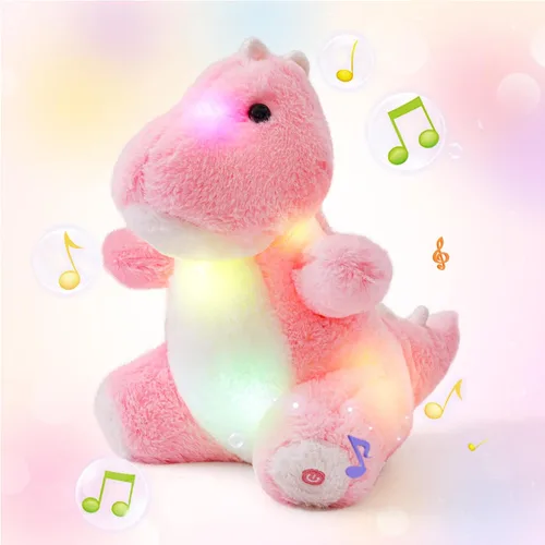 Vista 7 de Glow Guards Peluche de dinosaurio Triceratops de 12 pulgadas, juguete de peluche de dinosaurio suave con luces nocturnas mágicas y canción de cuna