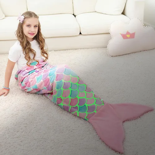Vista 16 de WERNNSAI Manta de Cola de Sirena para Niños - Manta Ponible de Sirena que Brilla en la Oscuridad para Niñas de Invierno Franela Suave con Escamas