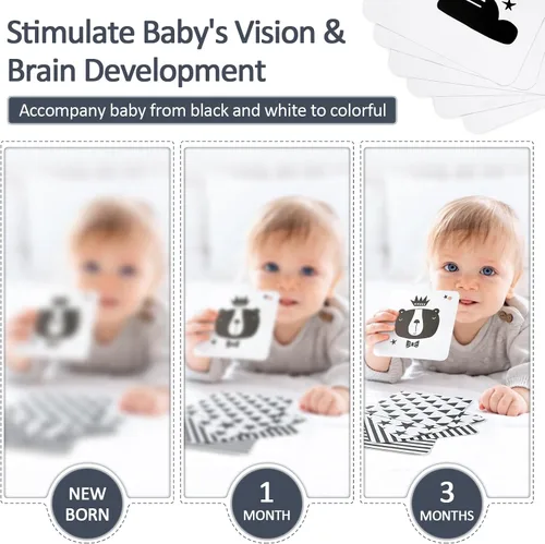 Vista 6 de Joyreal Juguetes sensoriales de alto contraste para recién nacidos, juguetes sensoriales para bebés en blanco y negro con juguetes para asiento