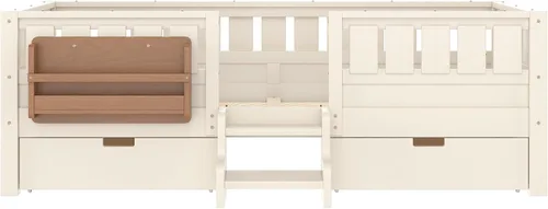 Vista 7 de Bellemave Cama Montessori Twin Kids con escaleras, estantería y cajones, beige Cajón beige