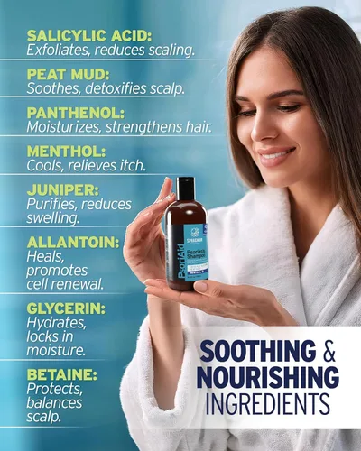 Vista 3 de Sphagnum Botanicals Champú de psoriasis con ácido salicílico para mujeres y hombres, alivio natural para cuero cabelludo seco, picazón, escamoso
