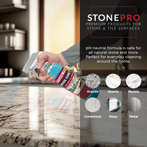 Vista 2 de Stone Pro Crystal Clean - Limpiador y sellador de superficies, concentrado de 32 onzas de galón