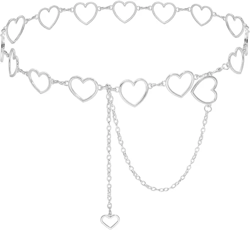 Vista 6 de Cadena de cintura de metal para mujer, cinturón de eslabones ajustables con colgante de corazones de amor Un corazón de oro
