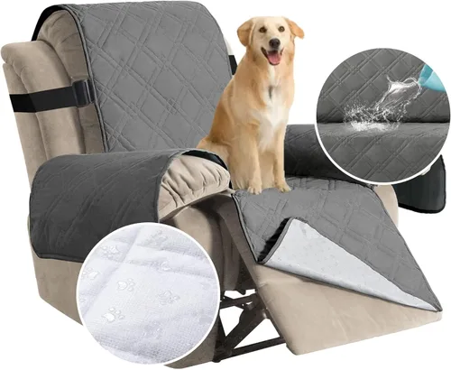 Vista 12 de H.VERSAILTEX - Funda protectora para sillón reclinable 100% impermeable, acolchada, con correa elástica y parte posterior con huellitas de silicón