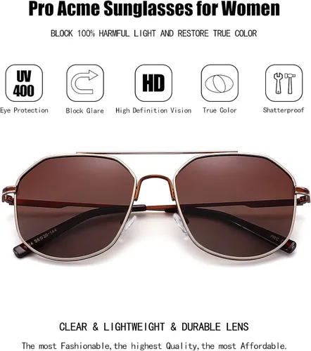 Vista 5 de Pro Acme Gafas de sol polarizadas estilo aviador para mujeres y hombres, hexagonales, de moda, cuadradas, de diseño de los años 70
