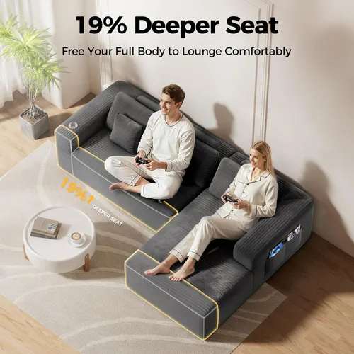 Vista 4 de CAMMOO Sofá seccional Cloud de 108 pulgadas, sofá seccional modular moderno con asiento profundo, sofá de pana sin estructura rígida con diván, sofá