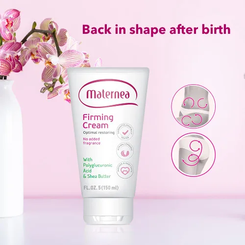 Vista 4 de Crema corporal reafirmante para el cuidado de la piel en el embarazo – Crema tensora de la piel y el abdomen con ácido poliglucorónico, manteca