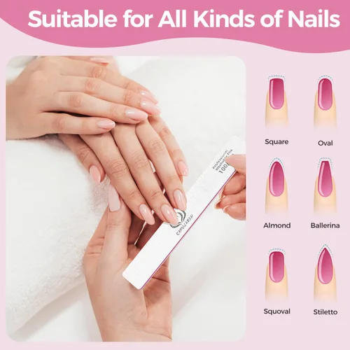 Vista 6 de 18 limas de uñas acrílicas – Capularsh 100/180 Grit Professional Double Side Emery Boards, lima de uñas gruesas reutilizables para inmersión de gel