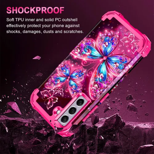 Vista 5 de Casetego Compatible con Galaxy S22 5G Funda, Cubierta Protectora de Cuerpo Completo de Tres Capas Resistente y Resistente a los Golpes con Efecto